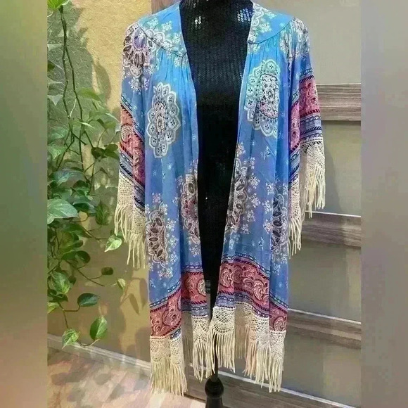 Umgee Boho Fringe Kimono - Size M/L 🌺💗🌺 - Picture 11 of 11
